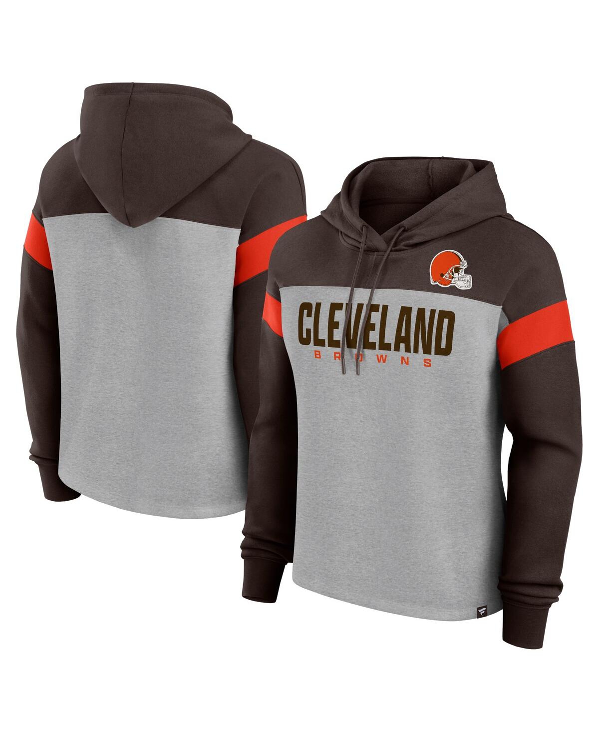 Fanatics Women's Heather Gray/brown Cleveland Browns Bold Play Call Pullover Hoodie