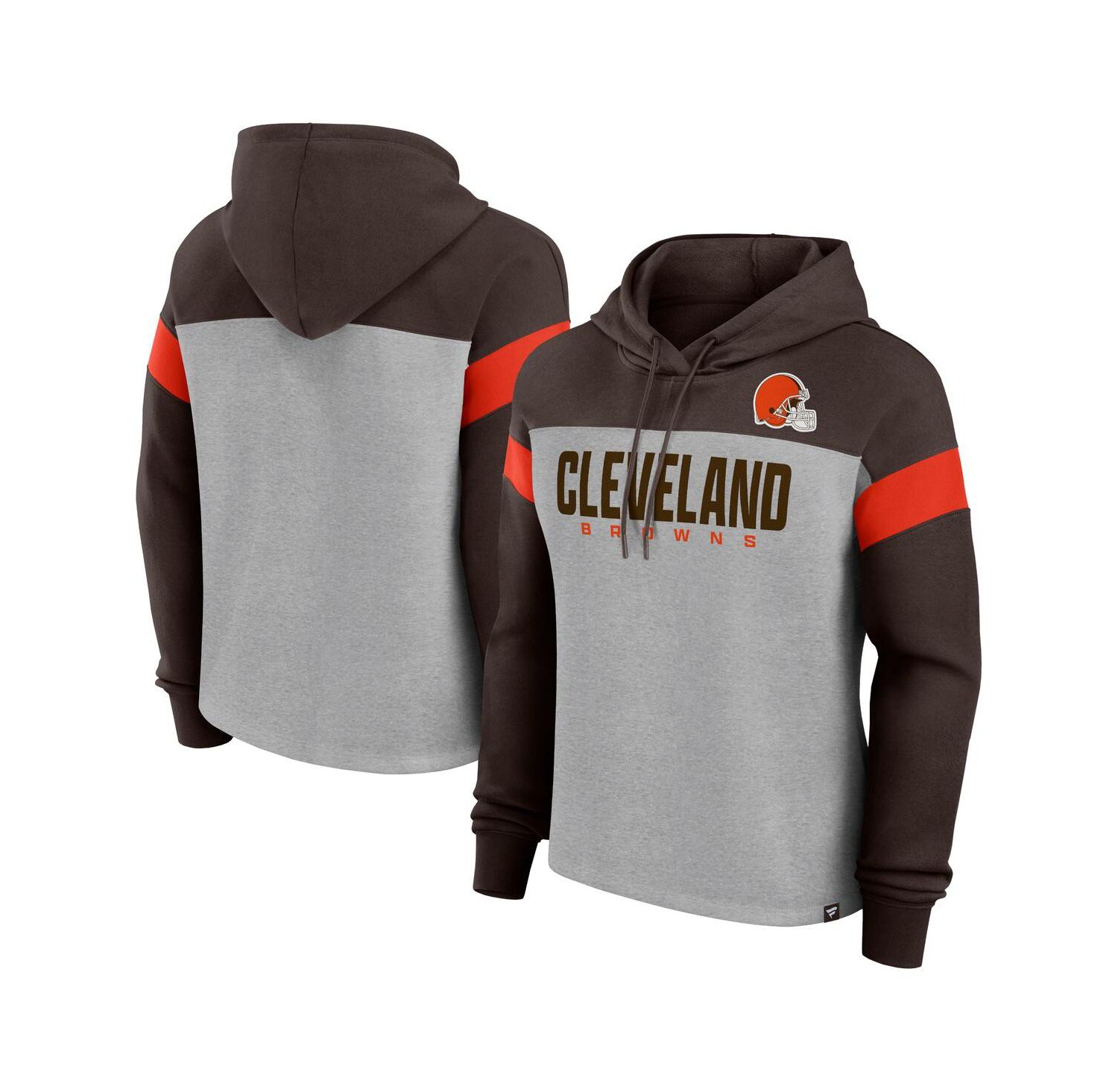 Women's Heather Gray/Brown Cleveland Browns Bold Play Call Pullover Hoodie