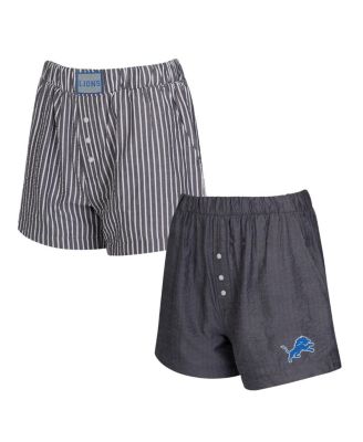 Concepts Sport - Women's 2-Pack Charcoal Detroit Lions Stripes and Solids Boxer Shorts Set
