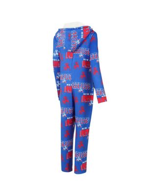 Women's Royal New England Patriots Roadway Allover Print Microfleece Full-Zip Union Suit