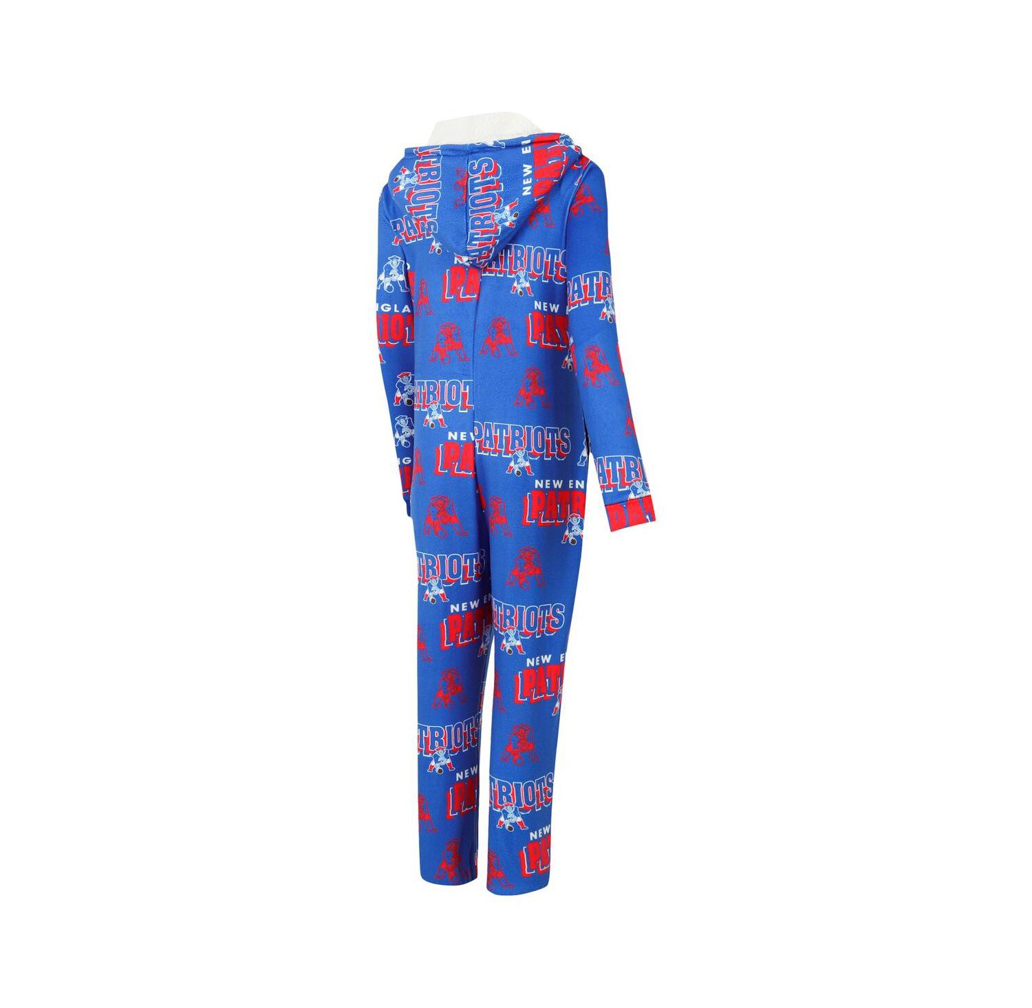 Women's Royal New England Patriots Roadway Allover Print Microfleece Full-Zip Union Suit