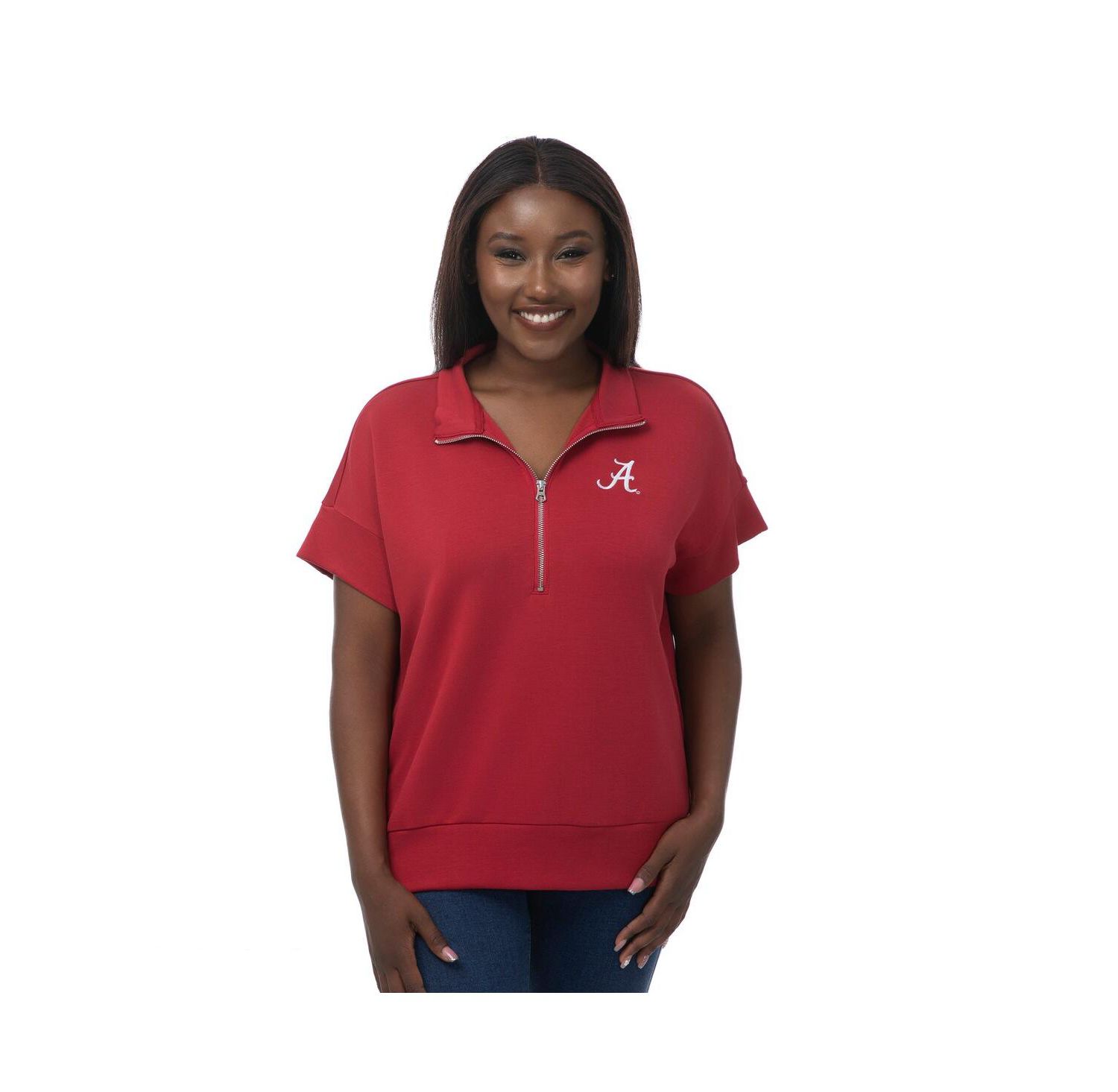 Women's Crimson Alabama Crimson Tide Tri-Blend Quarter-Zip Flowy Top