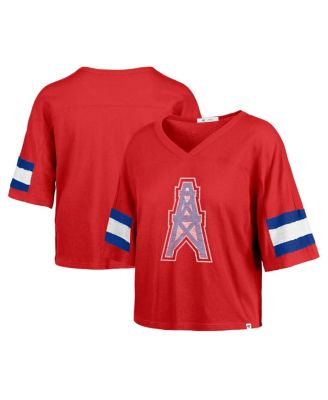 '47 Brand - Women's Red Houston Oilers Gridiron Classics Double Header Scout Cropped V-neck T-shirt