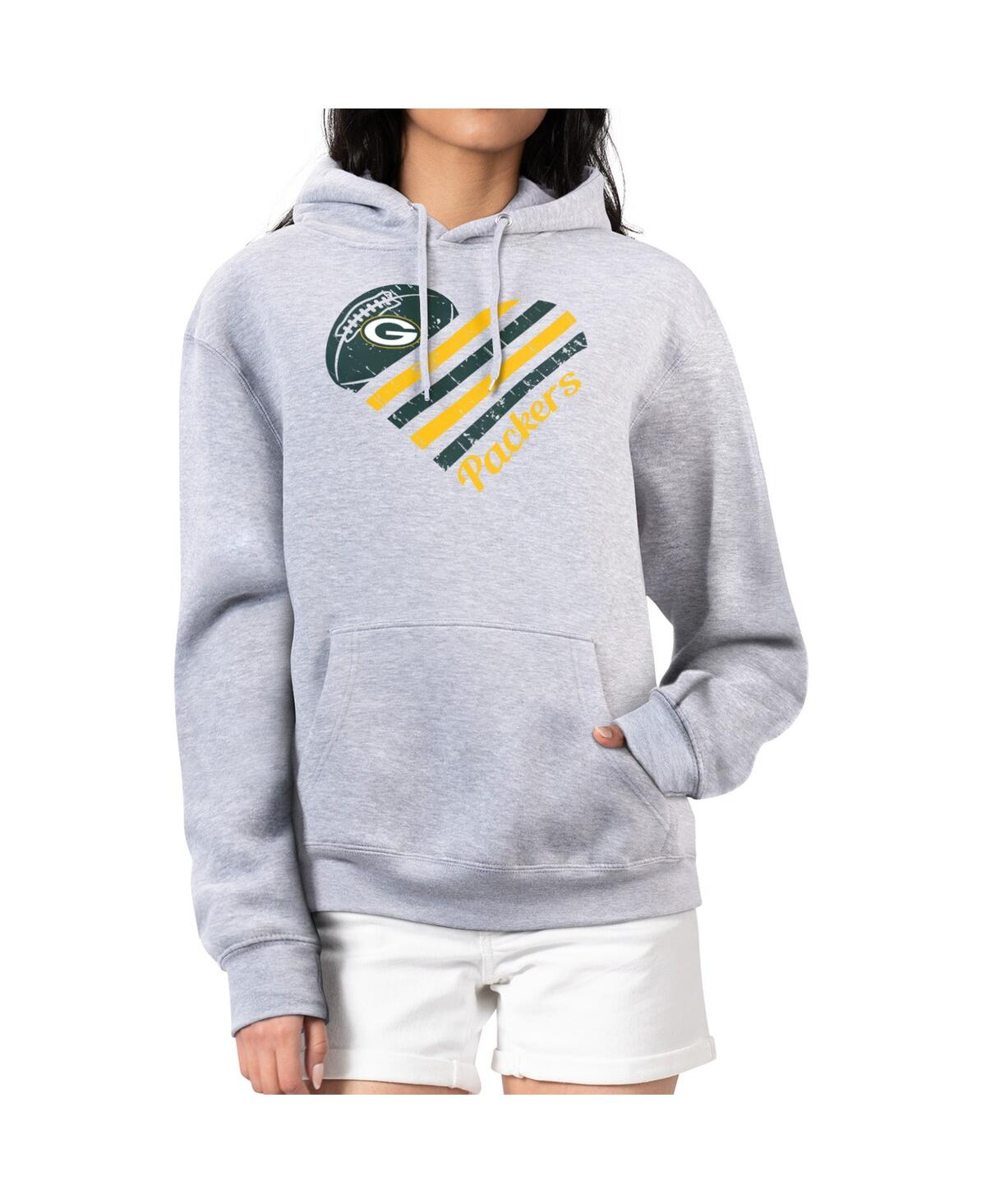 G-iii 4her By Carl Banks Women's Heather Gray Green Bay Packers Heart Graphic Fleece Pullover Hoodie