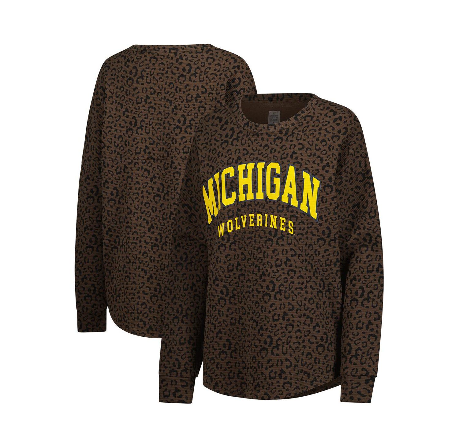 Women's Brown Michigan Wolverines Leopard Oversized Sweatshirt