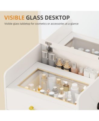 3-in-1 Vanity Desk with Flip Mirror, Glass Top, 3 Drawers
