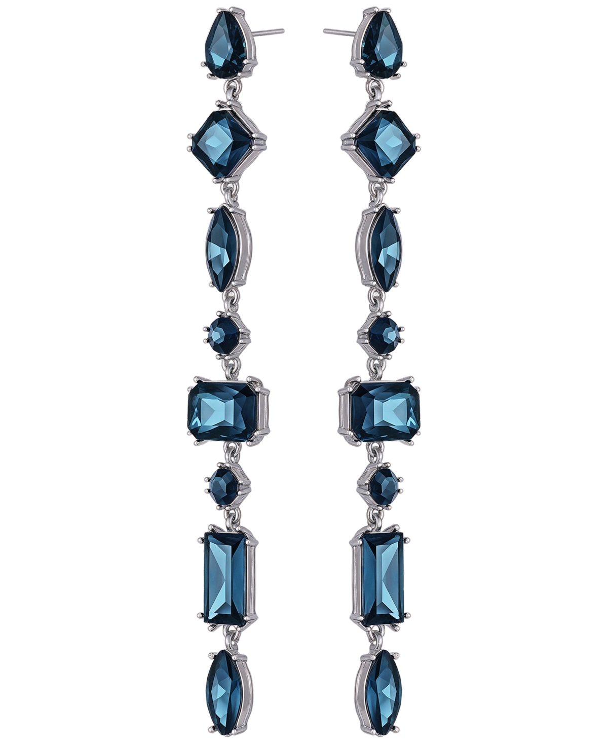 Guess Epoxy Glass Stone Silver And Gold-tone Drop Earrings In Blue