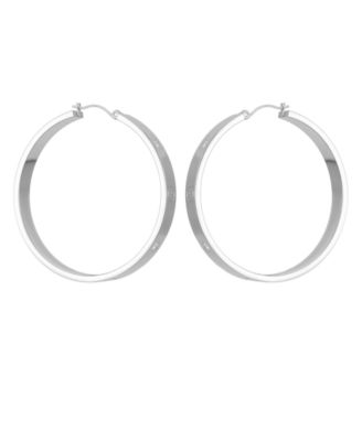 Cubic Zirconia Gold and Silver-Tone Logo Hoop Earrings