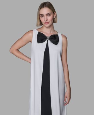 Women's Bow Detail Sleeveless Overlay Midi Dress