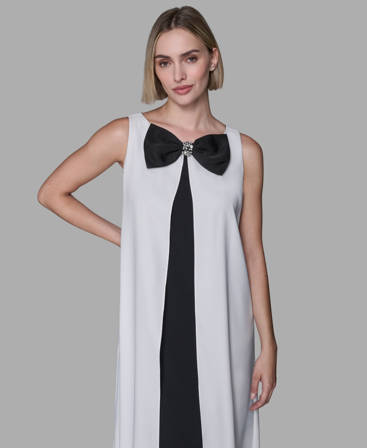 Karl Lagerfeld Women's Bow Detail Sleeveless Overlay Midi Dress In White
