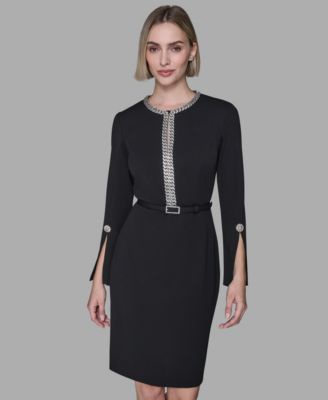KARL LAGERFELD PARIS - Women's Chain Trim Sheath Dress