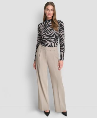 Women's Pintuck Wide Leg Mid Rise Trousers