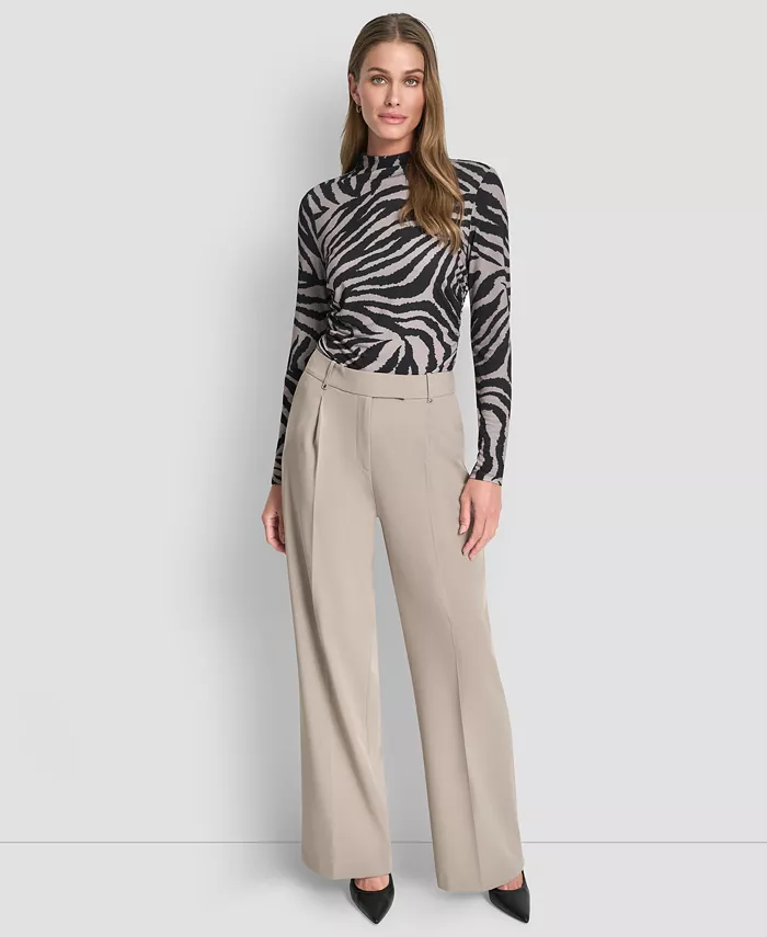 Women's Pintuck Wide Leg Mid Rise Trousers - thumbnail 5
