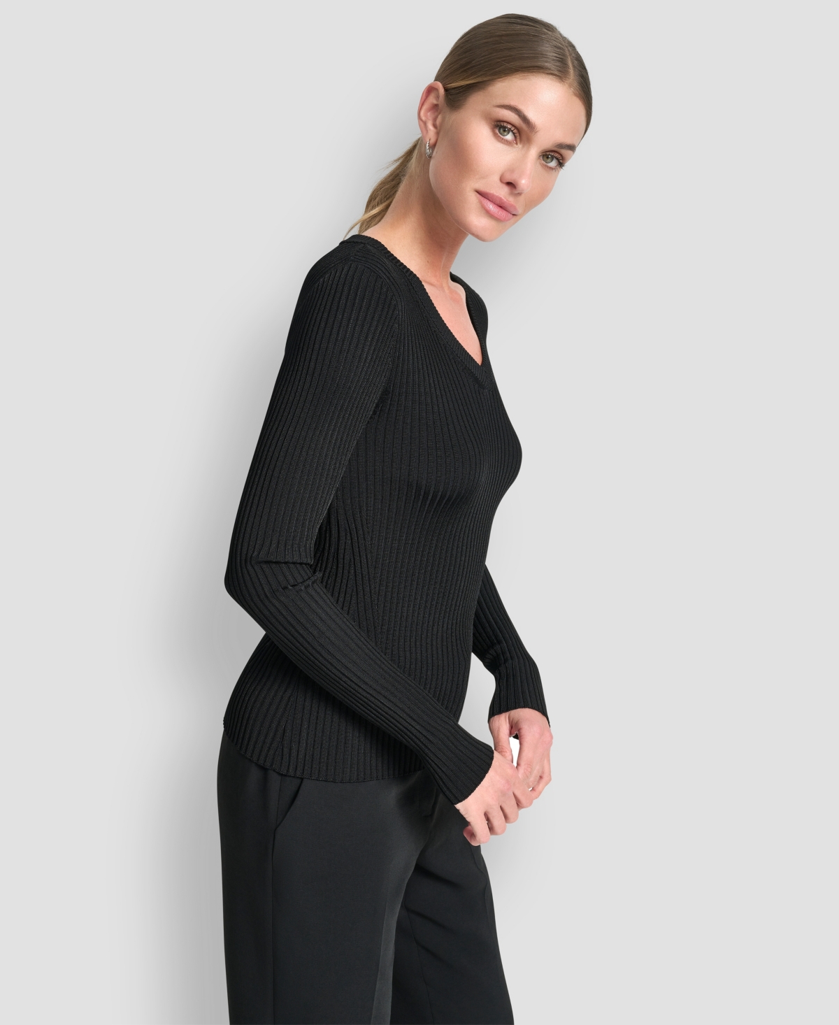 Dkny Women's Sleek Long Sleeve Shine Sweater In Black