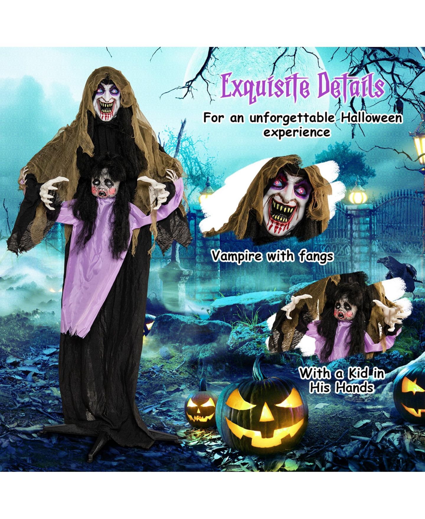 Детская игрушка Costway Lighted and Animated Halloween Decoration 63" Outdoor Animatronic, цвет: Фиолетовый — фото 3