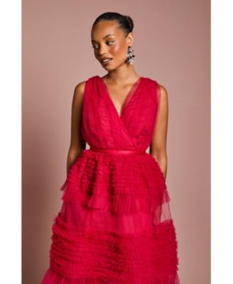 Women's Sleeveless Mesh Tiered Maxi Dress