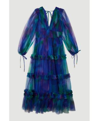 Women's Dark Floral Plunge Maxi Dress