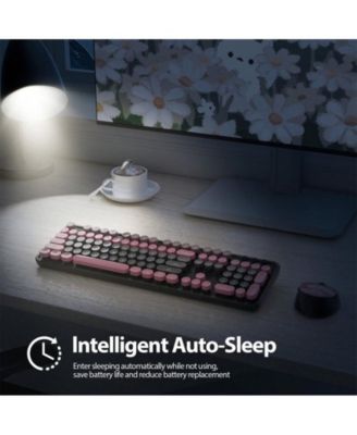 Wireless Keyboard And Mouse Set - Cute Keyboard And Mouse Combo, Full Size Keyboard With Number Pad & Round Keycaps For Windows PC Laptop - Pink