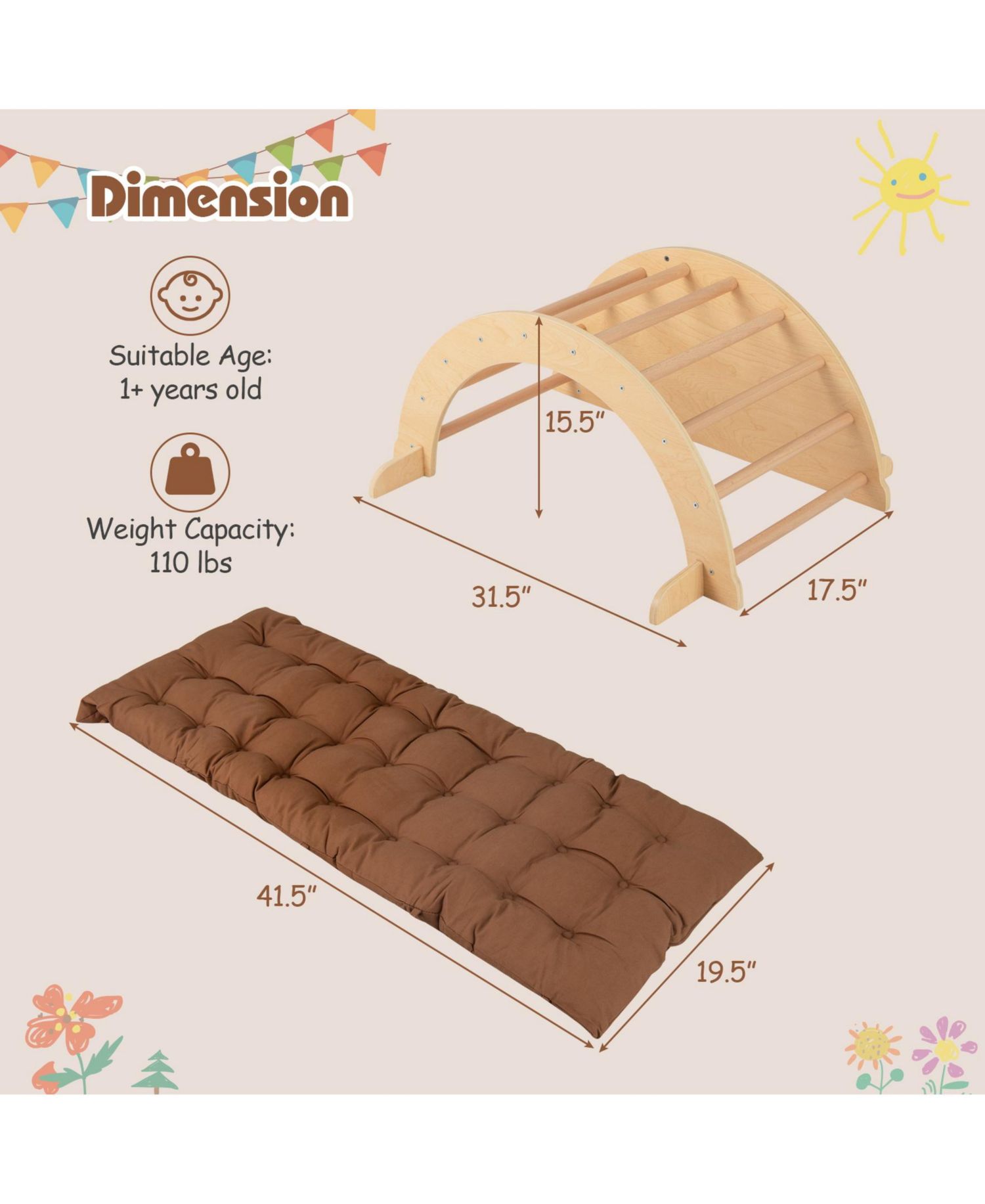 Baby 6-in-1 Montessori Climbing Arch with Cushion
