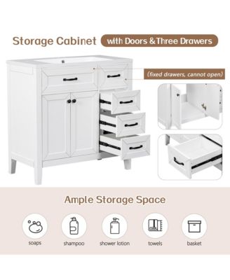 36" Bathroom Vanity, Cabinet Base Only, Bathroom Cabinet with Drawers, Solid Frame and MDF Board