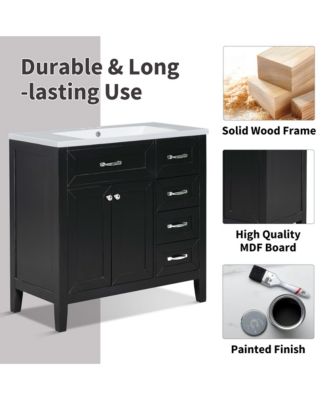 36" Bathroom Vanity, Cabinet Base Only, Bathroom Cabinet with Drawers, Solid Frame and MDF Board