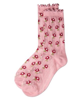 Women's "Ditsy Floral" Cotton-Rich Mini-Net Ruffle-Edge Ankle Sock