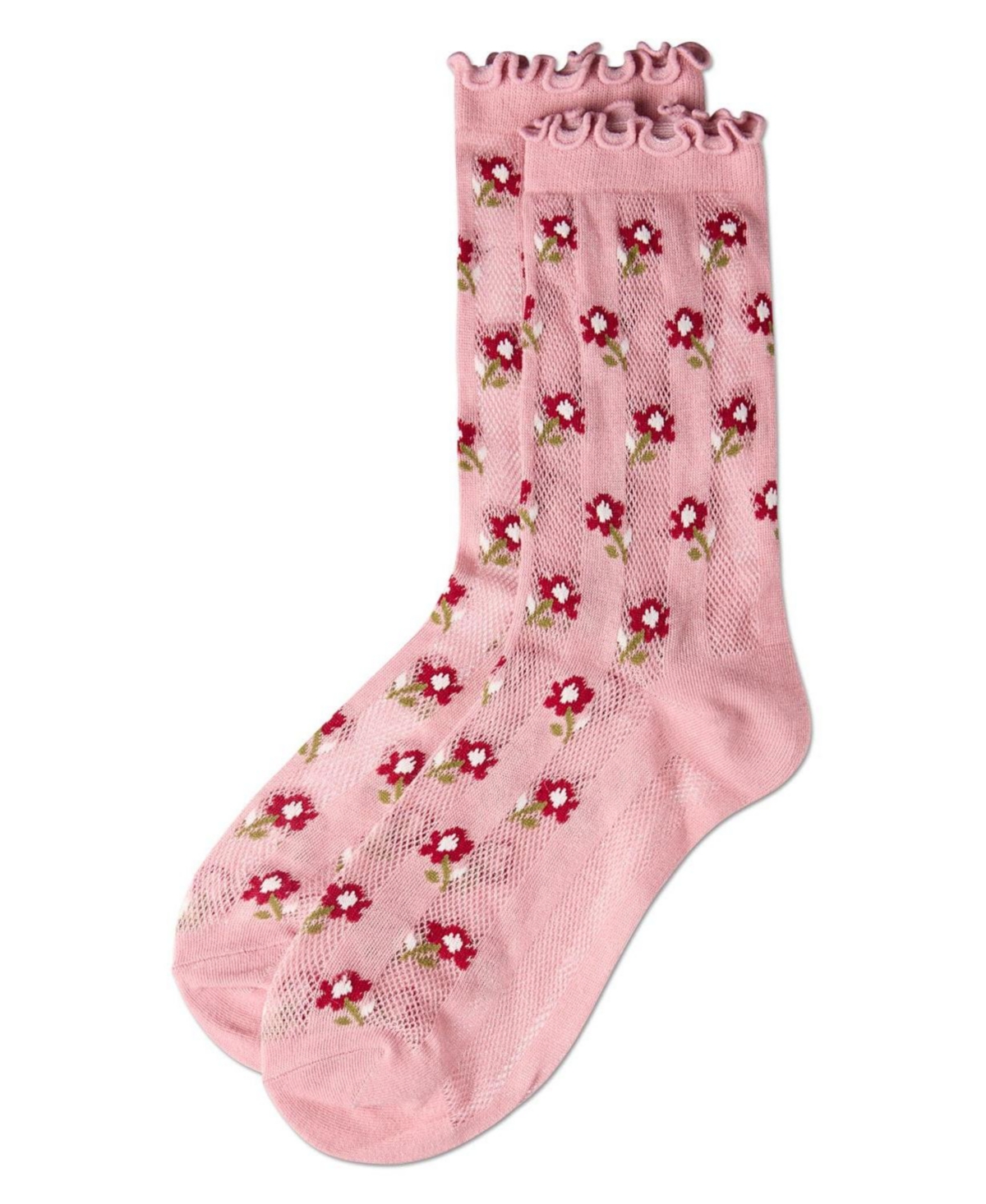 MeMoi Women's "Ditsy Floral" Cotton-Rich Mini-Net Ruffle-Edge Ankle Sock