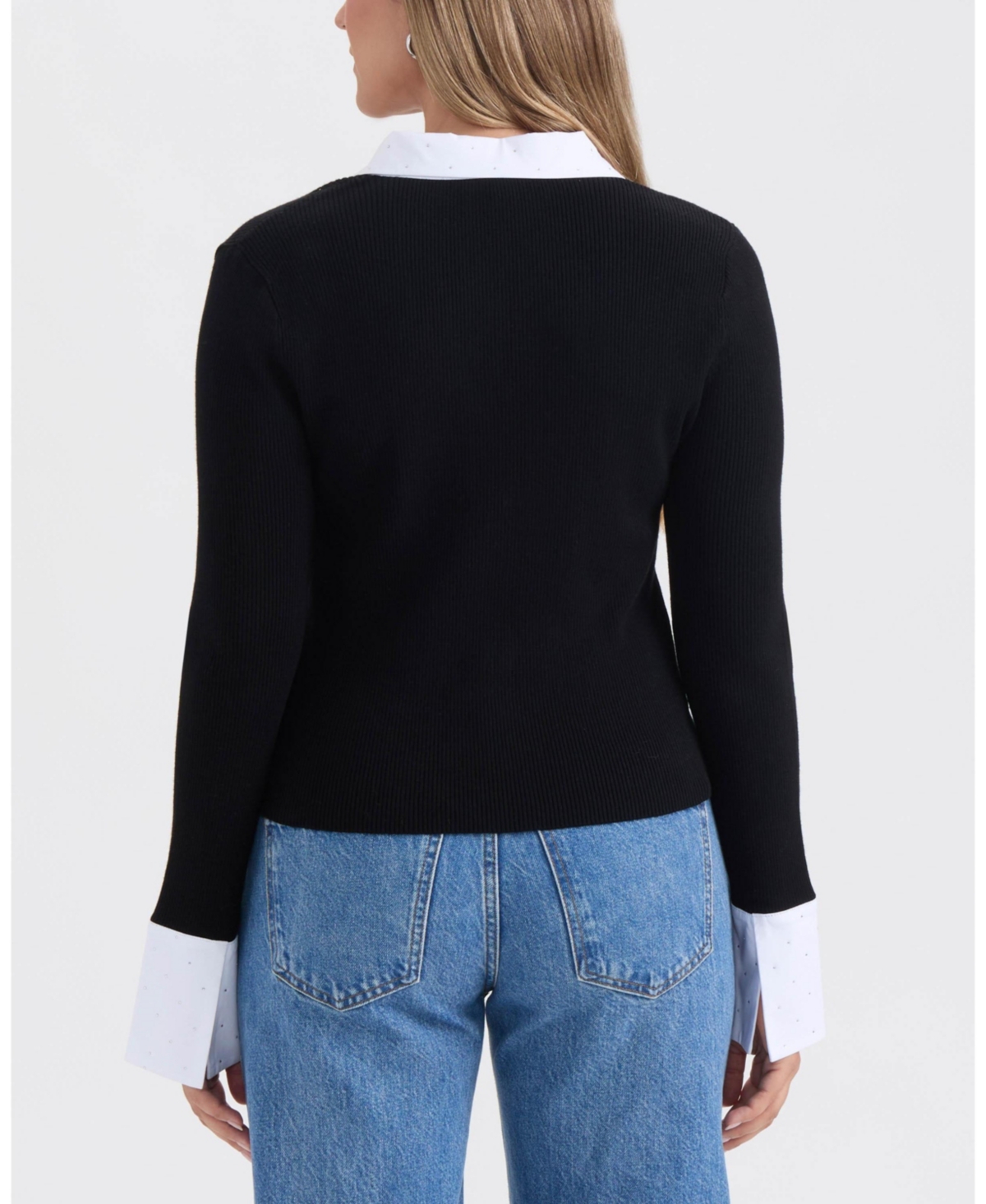 Ellen Tracy Women's Button Front Fooler Sweater with Rhinestone Detailing