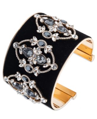 Givenchy - Glass Stone Gold-Tone Dynamic Velvet Cuff Bracelet