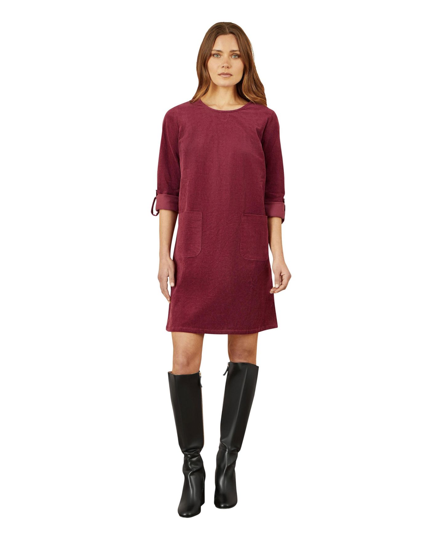 Женское платье Yumi Cord Tunic Dress With Pockets, цвет: Бордовый — фото 1