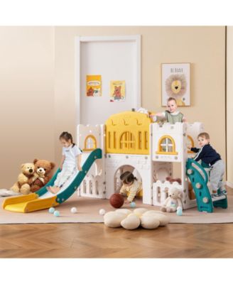 All-in-1 Toddler Slide Playset Playground with Tunnel and Ladder and Basketball