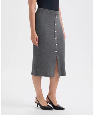 Women's Long Rib Knit Skirt with Button Detail
