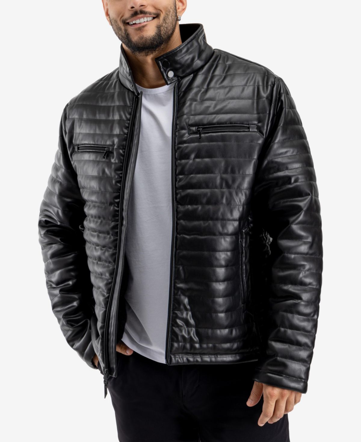 Мужская стеганая куртка из искусственной кожи с подкладкой из искусственной овечьей шерсти