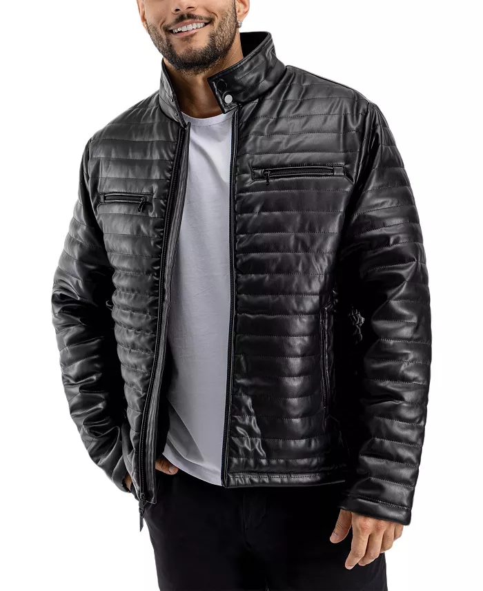Men's PU Quilted Jacket With Faux Shearling Lining