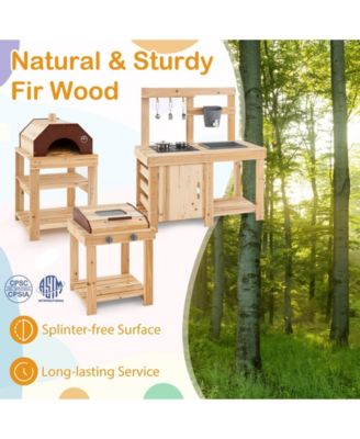 3-Piece Outdoor Kitchen Set Mud Kitchen with Separate BBQ Grill and Pizza Oven