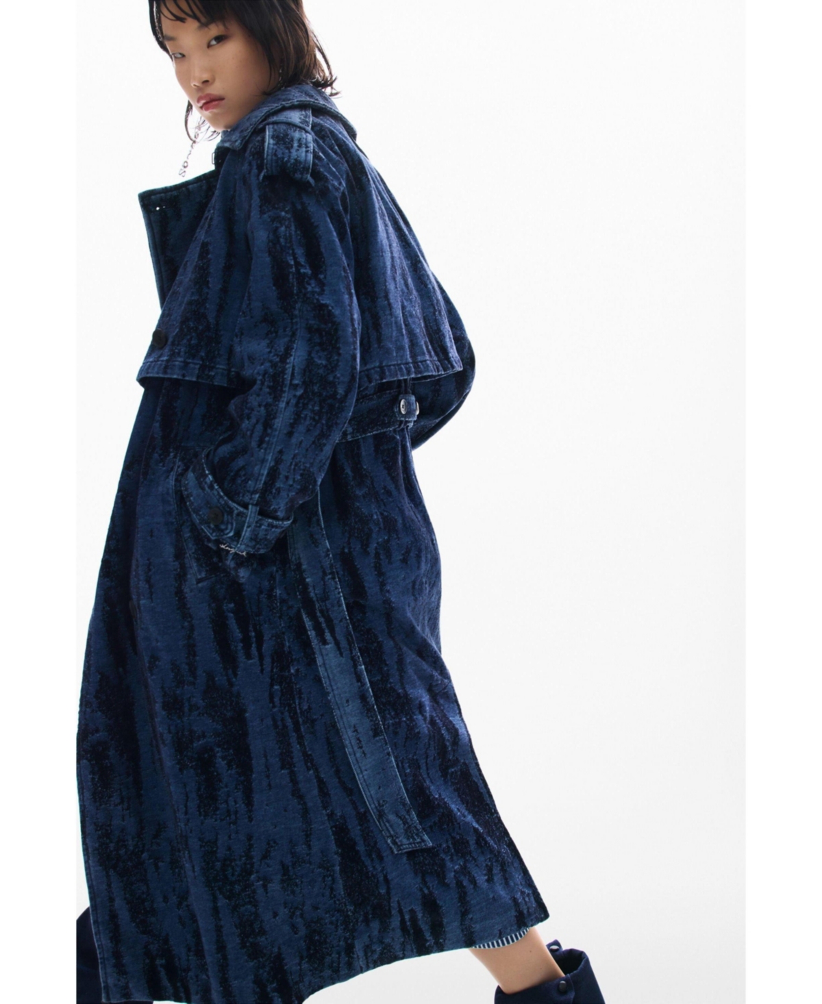 Desigual Women's Degraded Denim Trench Coat In Blue