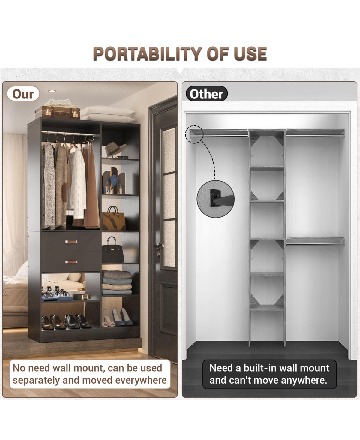 Aheaplus 8FT Walk Closet Organizer with 3 Shelving Towers, Heavy Duty Clothes Rack Drawers
