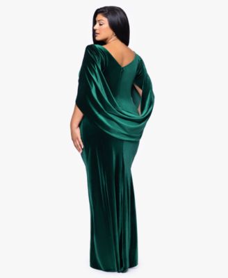 Plus Size Velvet Boat Neck Long Drape Back Gown