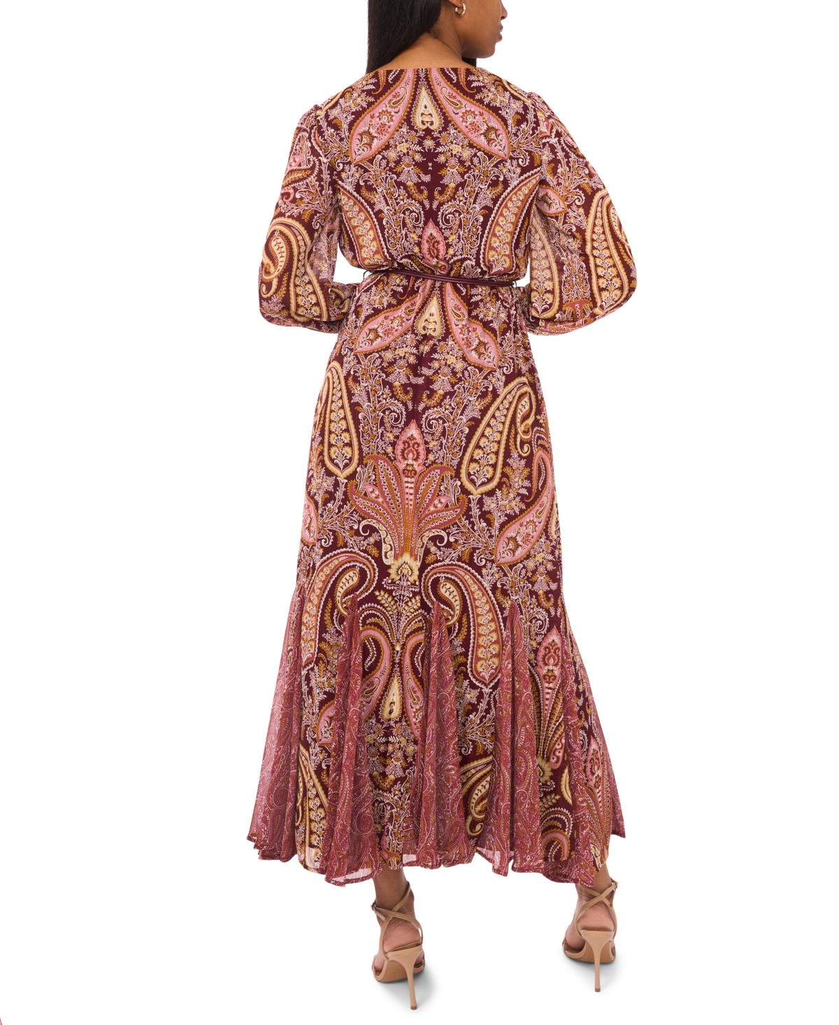 Msk Women's Long Sleeve Belted Maxi Dress