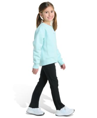 Girls 2-Piece Crewneck Fleece Pull-On Sweatshirt and Ribbed Flare Pant Set