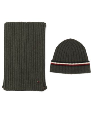 Men's 2-Piece Wide Rib Global Stripe Cuff Beanie and Scarf Set