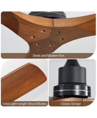 52-inch Modern Black 3 Blades Walnut Ceiling Fan with 6 Speed Remote control and Timing and Forward Reverse Rotation Function for Indoor