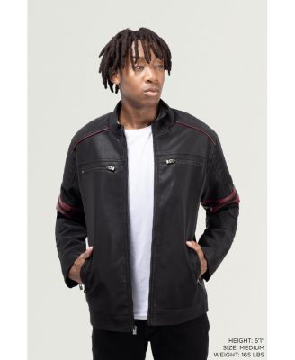 Men's PU Jacket With Faux Shearling Lining And Moto Stitch On Sleeves And Back