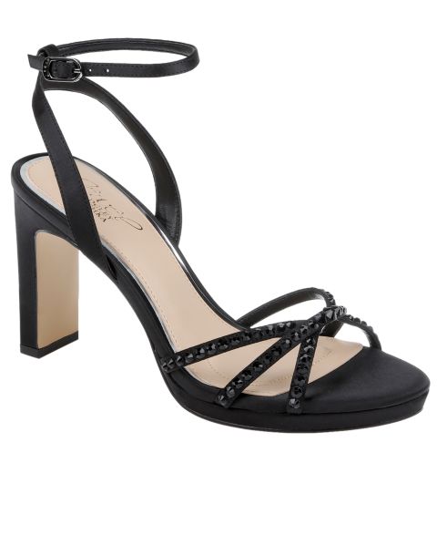 Женские сандалии Jewel Badgley Mischka Iona Block Heel, цвет: Чёрный атласный
