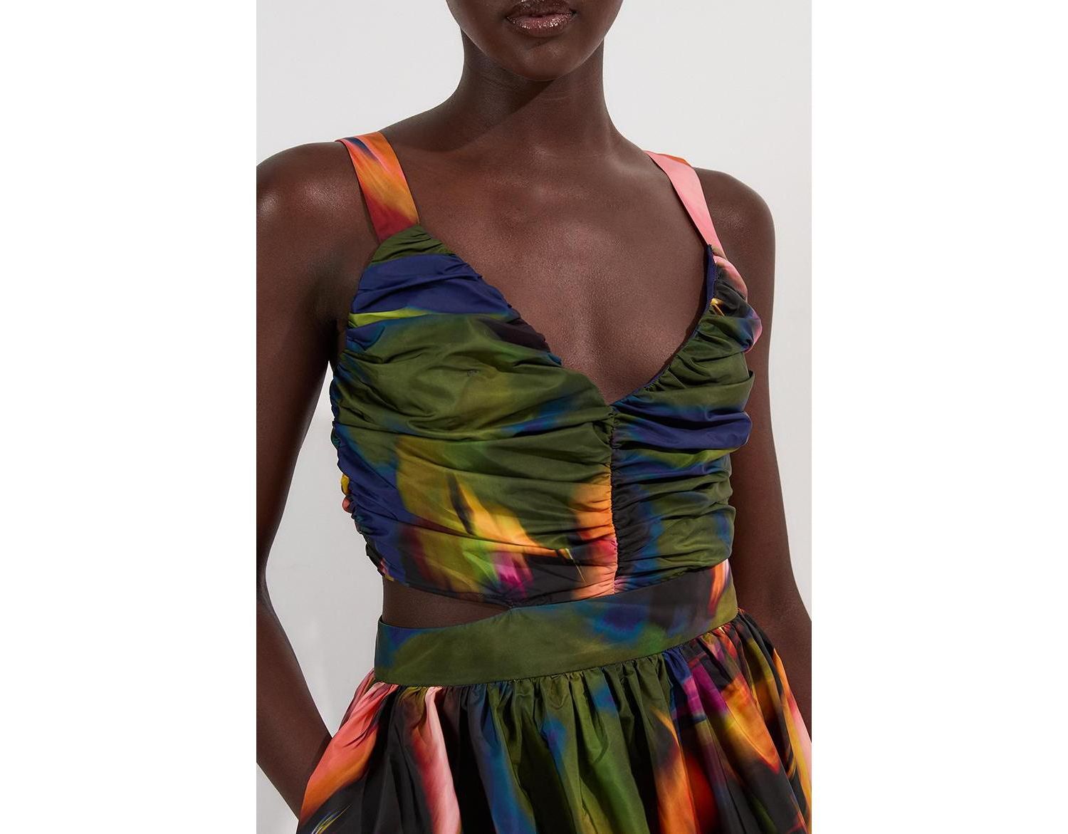 Women's Blurred Floral Taffeta Maxi Dress