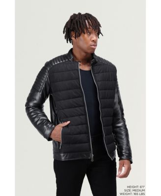 Men's Moto Jacket With PU sleeves And Faux Shearling Lining