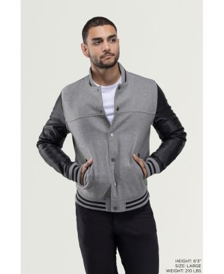 Men's Wool Varsity Bomber Jacket With PU Sleeves
