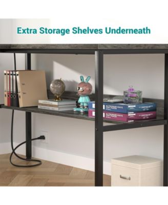 47.2'' MDF, Metal L-Shaped Desk with Power Outlet and Shelf, Reversible Desk