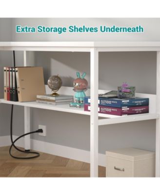 47.2'' MDF, Metal L-Shaped Desk with Power Outlet and Shelf, Reversible Desk