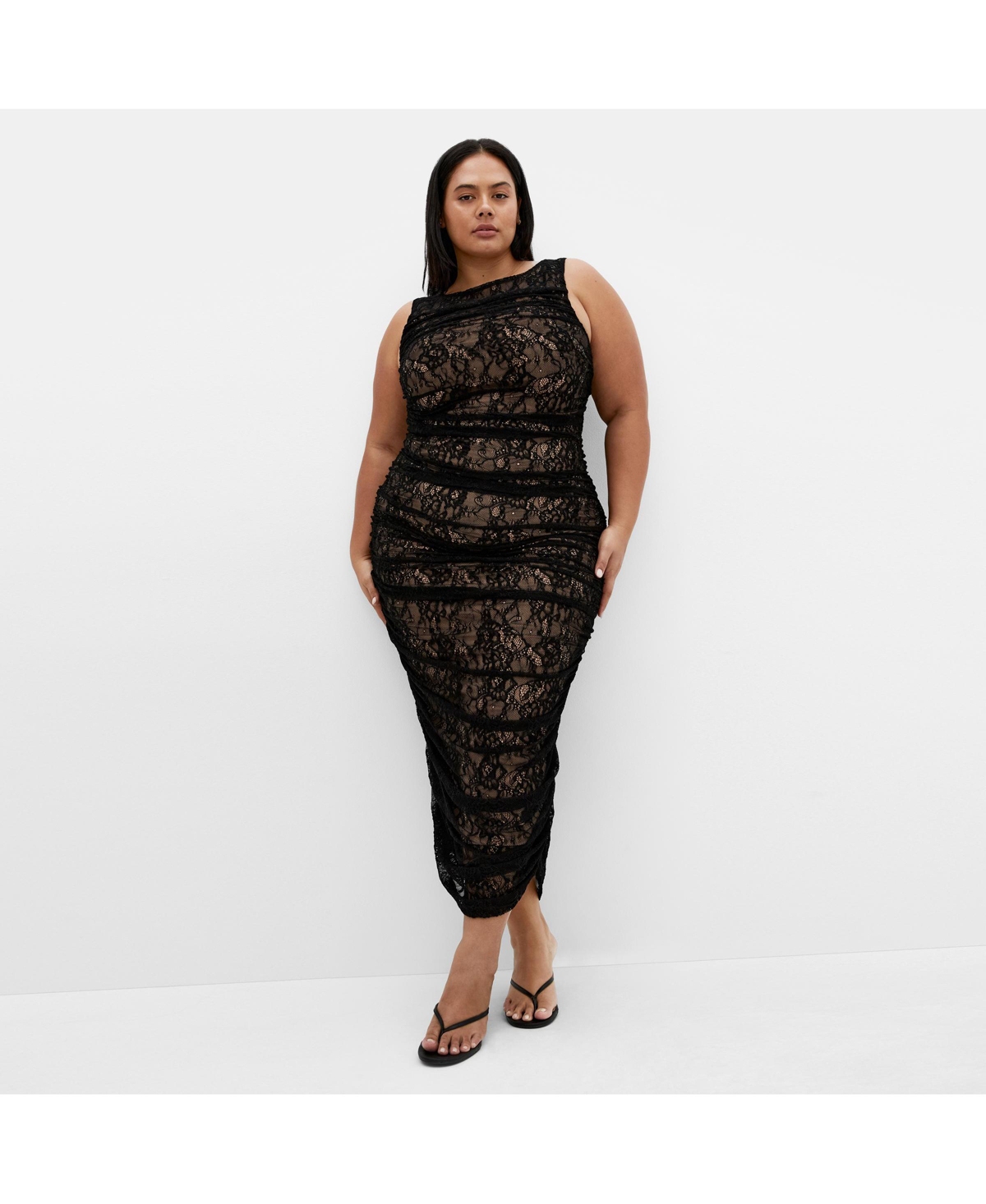 City Chic Women's Halo Ruched Lace Midi Dress